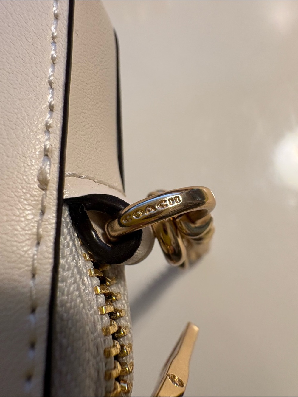 COACH White Strawberry Print Card Holder with Gold Chain - Picture 5 of 9